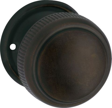 TRADCO DOOR KNOB MILLED EDGE ROUND ROSE PAIR ANTIQUE BRASS