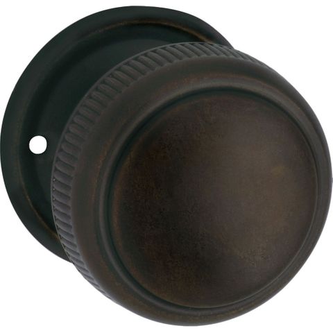 Tradco TRA0852 Door Knob Milled Edge Round Rose Pair Antique Brass