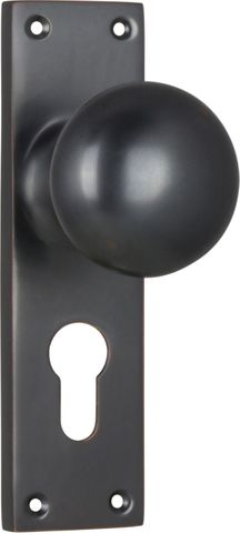 TRADCO DOOR KNOB VICTORIAN EURO PAIR ANTIQUE COPPER