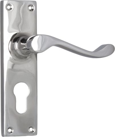 TRADCO DOOR LEVER VICTORIAN EURO PAIR CHROME PLATED