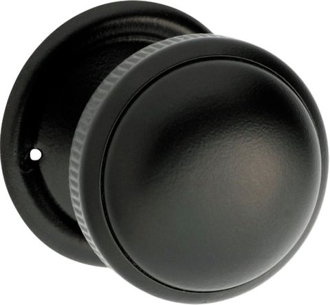 TRADCO DOOR KNOB MILLED EDGE ROUND ROSE PAIR MATT BLACK