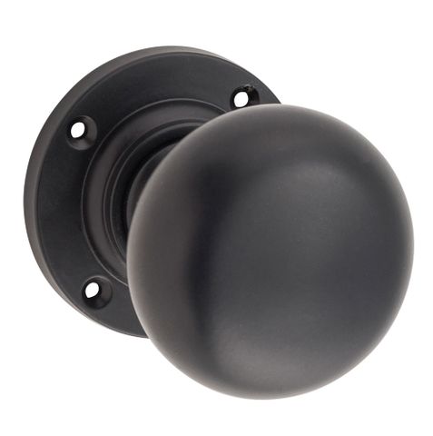 Tradco TRA0961 Door Knob Victorian Round Rose Pair Matt Black
