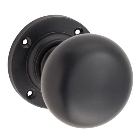 TRADCO DOOR KNOB VICTORIAN ROUND ROSE PAIR MATT BLACK
