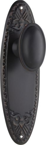 TRADCO DOOR KNOB FITZROY LATCH PAIR ANTIQUE COPPER