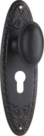 TRADCO DOOR KNOB FITZROY EURO PAIR ANTIQUE COPPER