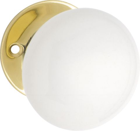 TRADCO DOOR KNOB WHITE PORCELAIN ROUND ROSE PAIR PB