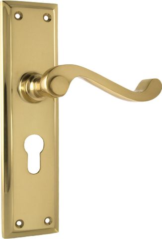 Tradco TRA1004E Door Lever Milton Euro Pair Polished Brass
