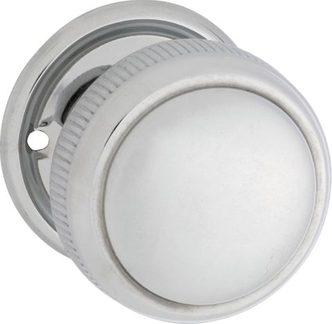 TRADCO DOOR KNOB MILLED EDGE ROUND ROSE PAIR CHROME PLATED