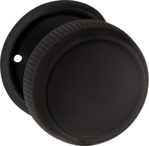 TRADCO DOOR KNOB MILLED EDGE ROUND ROSE PAIR ANTIQUE COPPER