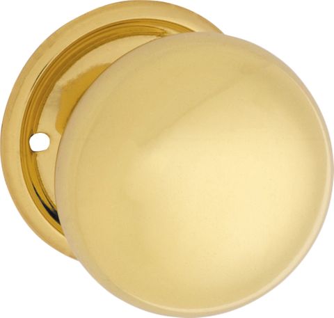TRADCO DOOR KNOB PLAIN ROUND ROSE PAIR POLISHED BRASS