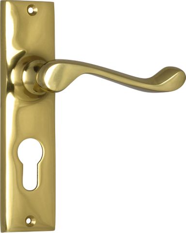 Tradco TRA1025E Door Lever Fremantle Euro Pair Polished Brass