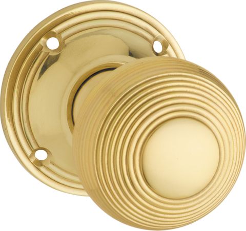 TRADCO DOOR KNOB REEDED MORTICE PAIR POLISHED BRASS