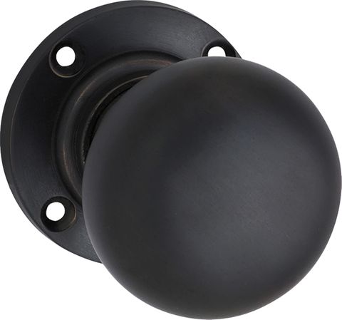 TRADCO DOOR KNOB VICTORIAN ROUND ROSE PAIR ANTIQUE COPPER