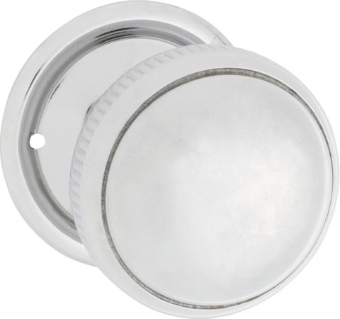TRADCO DOOR KNOB MILLED EDGE ROUND ROSE PAIR CHROME PLATED