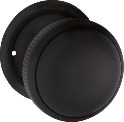 TRADCO DOOR KNOB MILLED EDGE ROUND ROSE PAIR ANTIQUE COPPER