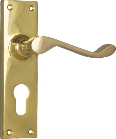 TRADCO DOOR LEVER VICTORIAN EURO PAIR POLISHED BRASS