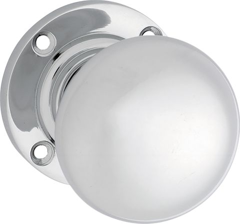 TRADCO DOOR KNOB VICTORIAN ROUND ROSE PAIR CHROME PLATED