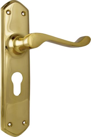 Tradco TRA1042E Door Lever Windsor Euro Pair Polished Brass
