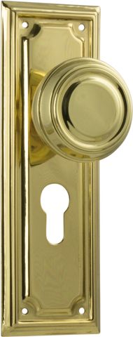 TRADCO DOOR KNOB EDWARDIAN EURO PAIR POLISHED BRASS