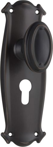 TRADCO DOOR KNOB BUNGALOW EURO PAIR ANTIQUE COPPER