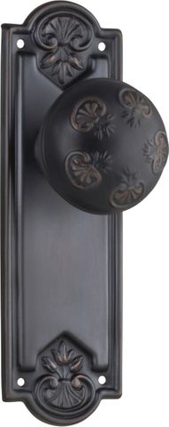 TRADCO DOOR KNOB NOUVEAU LATCH PAIR ANTIQUE COPPER