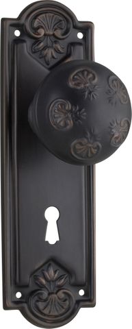 TRADCO DOOR KNOB NOUVEAU LOCK PAIR ANTIQUE COPPER