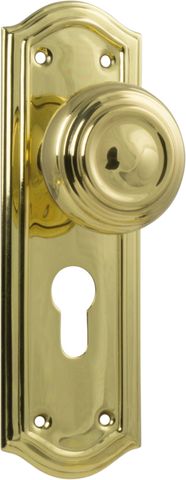 TRADCO DOOR KNOB KENSINGTON EURO PAIR POLISHED BRASS