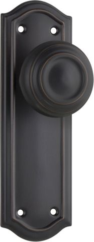 TRADCO DOOR KNOB KENSINGTON LATCH PAIR ANTIQUE COPPER