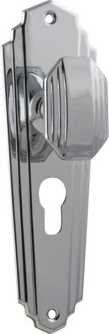 TRADCO DOOR KNOB ELWOOD ART DECO EURO PAIR CHROME PLATED