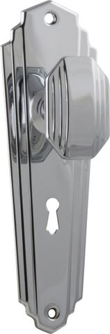 TRADCO DOOR KNOB ELWOOD ART DECO LOCK PAIR CHROME PLATED