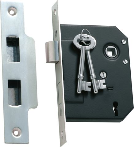 TRADCO MORTICE LOCK 3 LEVER SATIN CHROME BACKSET 57MM