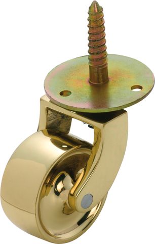 TRADCO CASTOR SCREW PLATE BRASS WHEEL POLISHED BRASS D38MM