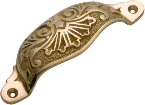 TRADCO DRAWER PULL ORNATE CUPPED POLISHED BRASS H35XL110MM