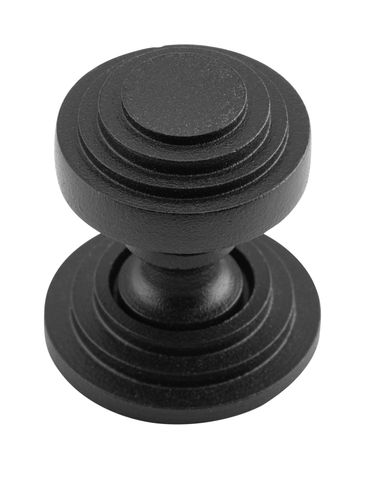 TRADCO CUPBOARD KNOB STEPPED IRON BACKPLATE MATT BLACK