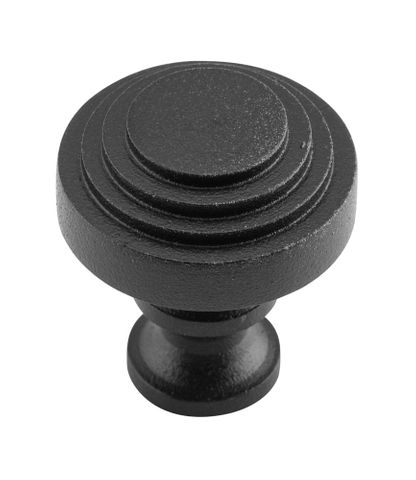 Tradco TRA3700 Cupboard Knob Stepped Iron Matt Black D30xp36mm