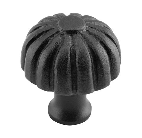 TRADCO CUPBOARD KNOB FLUTED IRON MATT BLACK D38XP42MM