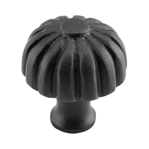 Tradco TRA3702 Cupboard Knob Fluted Iron Matt Black D38xp42mm