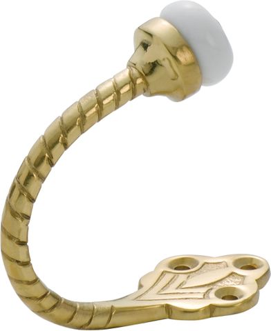 TRADCO ROBE HOOK PORCELAIN TIP ROPE POLISHED BRASS H60XP75MM