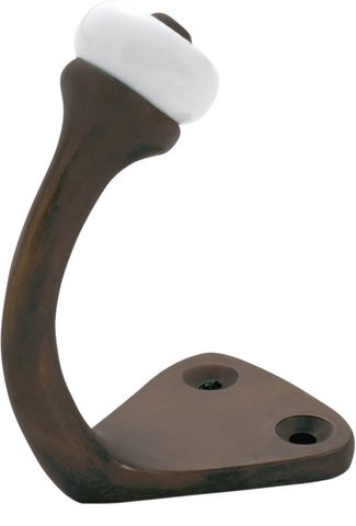 TRADCO ROBE HOOK PORCELAIN TIP ANTIQUE BRASS H45XP70MM