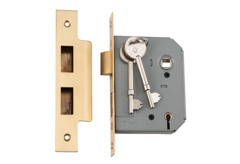 TRADCO MORTICE LOCK 5 LEVER SATIN BRASS CTC57MM BACKSET 57MM