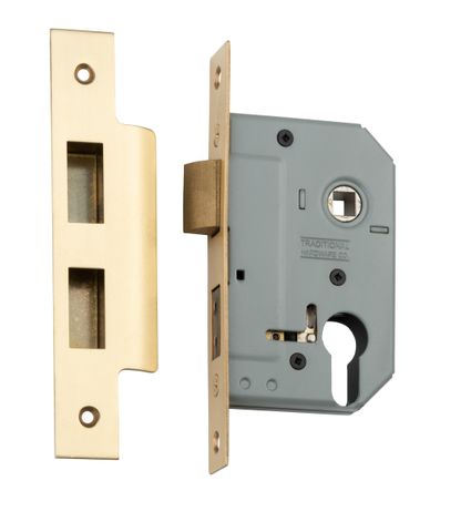 TRADCO MORTICE LOCK EURO SATIN BRASS CTC47.5MM BACKSET 46MM