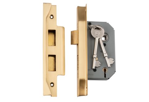 TRADCO MORTICE LOCK 5 LEVER REBATED SATIN BRASS BACKSET 46MM