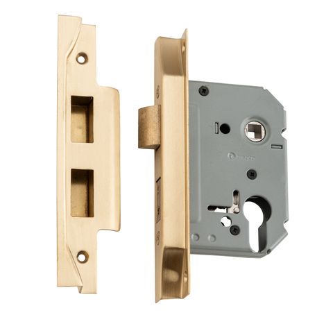 TRADCO MORTICE LOCK EURO REBATED SATIN BRASS BACKSET 57MM