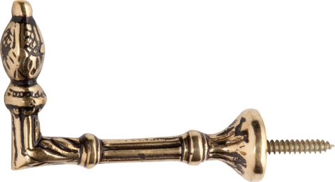 TRADCO CURTAIN TIE BACK HOOK ORNATE POLISHED BRASS P70MM