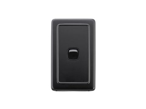Tradco TRA5342 Switch Flat Plate Rocker 1 Gang Matt Black H115xw72mm