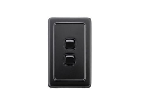 Tradco TRA5343 Switch Flat Plate Rocker 2 Gang Matt Black H115xw72mm