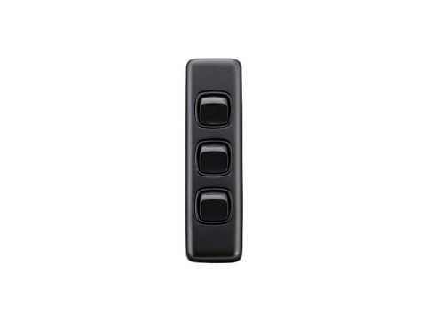 Tradco TRA5346 Switch Flat Plate Rocker 3 Gang Matt Black H108xw30mm
