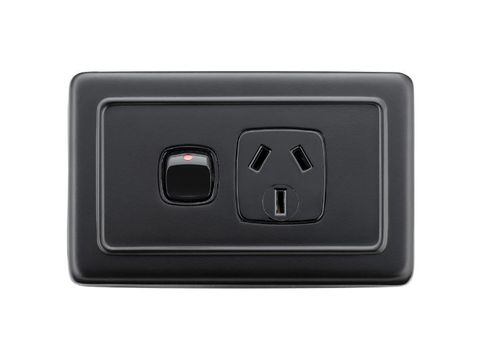 Tradco 1 Gang Flat Plate Rocker Switch With Socket