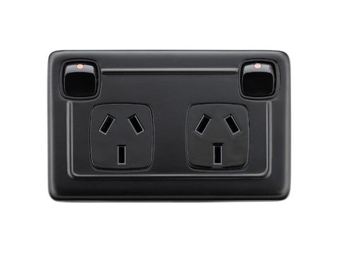 Tradco TRA5349 Socket Flat Plate Rocker Double Matt Black H72xw115mm