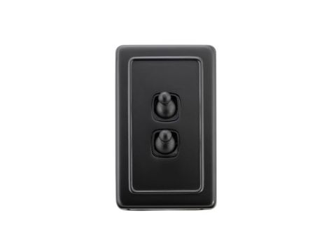 Tradco TRA5353 Switch Flat Plate Toggle 2 Gang Matt Black H115xw72mm